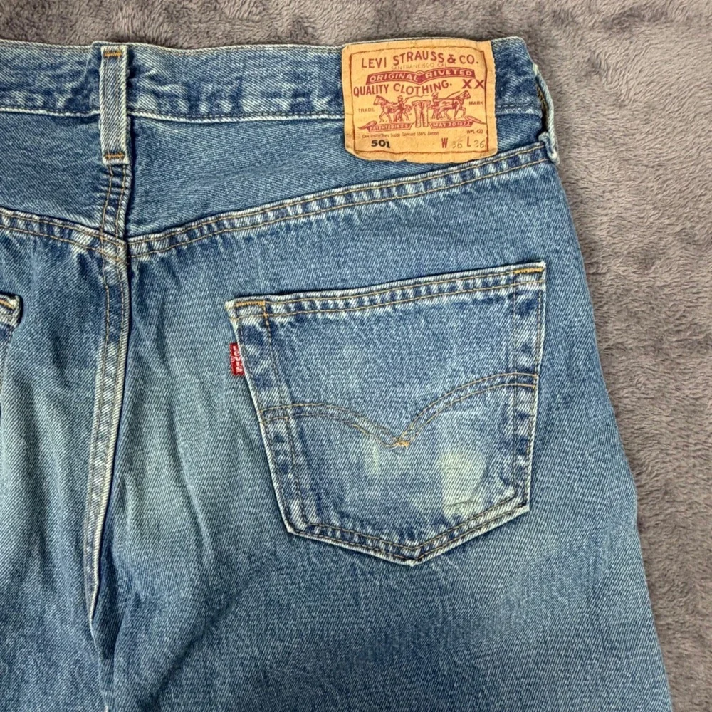Vintage Levis Jeans Men 36x36 Blue 501 Straight Leg Distressed Denim Made in USA